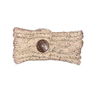 Chunky Cable Knit Ear Warmer Headband with Decorative Button - Beige